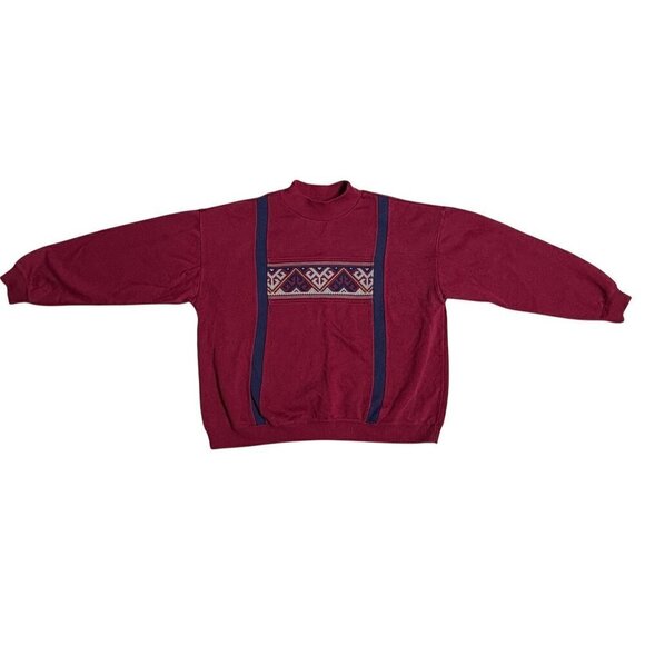 Vintage Burgundy Unisex L Crewneck Sweatshirt Aztec Southwestern Geometric - Picture 1 of 8